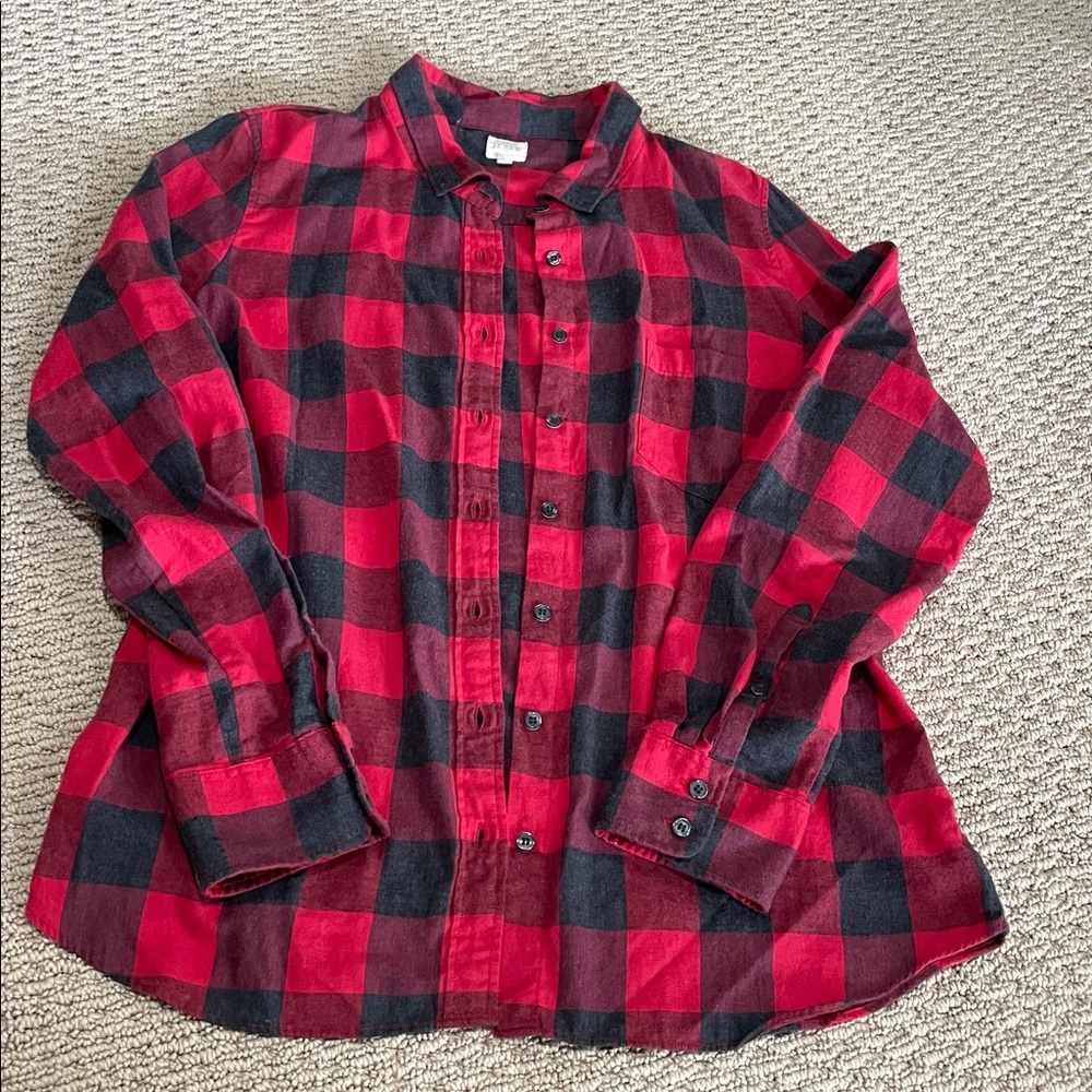 J Crew Flannel Womens L RED Plaid Button Up Long Sleeve Cotton
